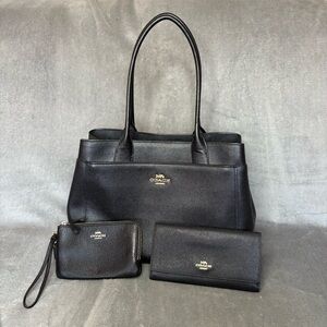 Coach New York Tote Purse/Wallet/Wristlet Set, Black Leather, Gold